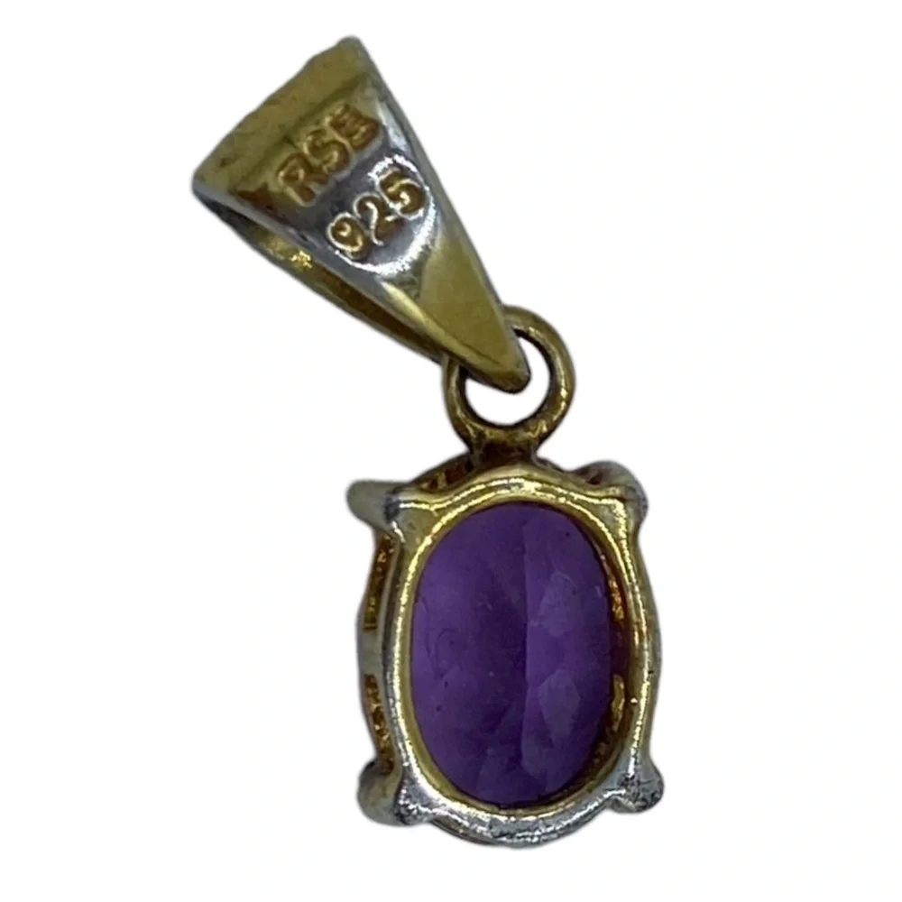 Sterling Silver 925 Gold wash pendant charm with purple CZ amethyst